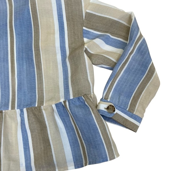 Zara Linen Blend Striped Open Front Blazer Jacket Peplum Hem Boho Spring Sz S - Picture 11 of 16